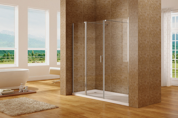 душевая дверь aquanet cinetic ae12-n-120h190u-ct + ae12-f-90h190u-ct 210 254244 профиль хром, стекло прозрачное