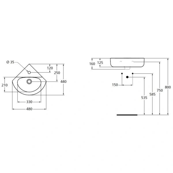 раковина подвесная ideal standard connect space 44х44, (48) e793101, белая
