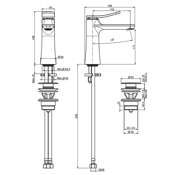 смеситель fima carlo frattini flo f3801or на раковину, с донным клапаном, золото