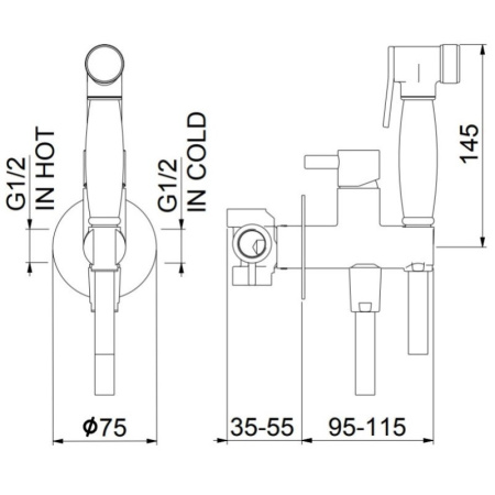 гигиенический душ со смесителем webert el870302010antic цвет золото, с внутренней частью