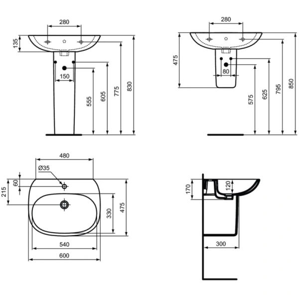 раковина подвесная ideal standard tesi 60 см t352201