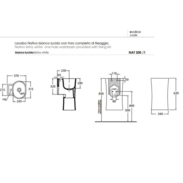 раковина azzurra nativo 35 lals035370nm/(nat200/1 bi)*1 белая