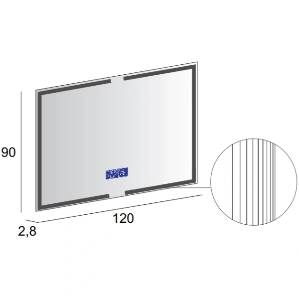зеркало cezares 120 45064 с подсветкой с сенсорным выключателем touch system, с подогревом, с радио и датчиком температуры
