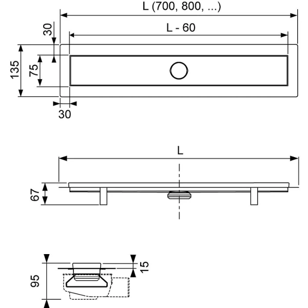 душевой лоток tece tecelinus 80 см 15103089 2 в 1 с основой для плитки tile и steel с мембраной, хром матовый