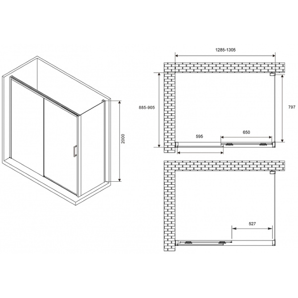 душевой уголок abber komfort 130×90 ag93130-s92 профиль хром, стекло прозрачное