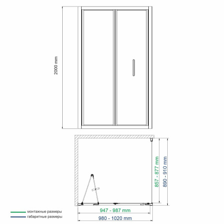 душевой уголок wasserkraft weser 78f 78f22, 100×90х200 см, профиль серебристый, стекло прозрачное