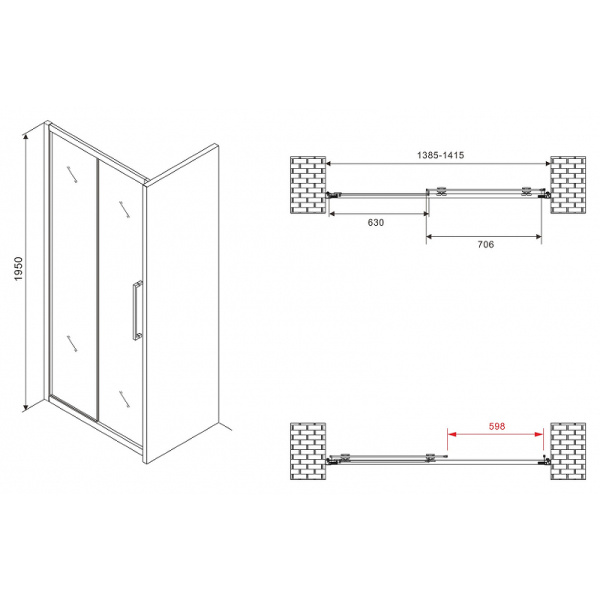 душевая дверь abber schwarzer diamant 140 ag30140bmхh профиль черный, стекло матовое