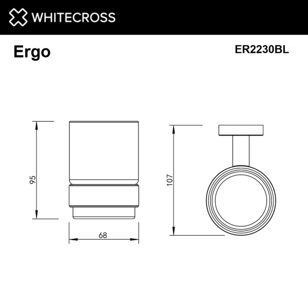 Стакан Whitecross Ergo ER2230BL для щеток, подвесной, стеклянный, черный мат