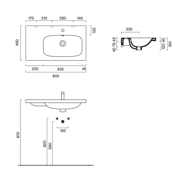 раковина catalano alvea 0620830001 80 правая