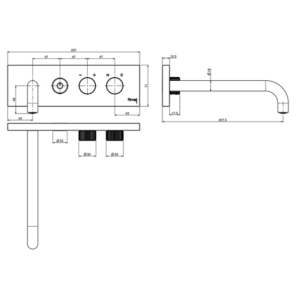 смеситель fima carlo frattini outdoor f5951lx5sinox для ванны, встраиваемый, с кнопкой on|off, излив 20.7 см, нержавеющая сталь