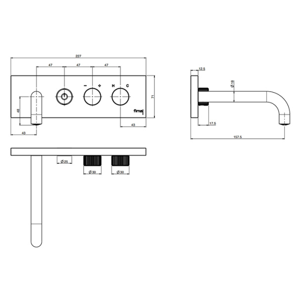 смеситель fima carlo frattini switcхh on f5951lx5or для раковины, встраиваемый, излив 15.7см, c кнопкой on|off, золото