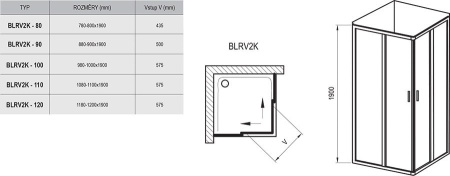 душевой уголок ravak blix blrv2k-100 1xva0u00z1 сатин + стекло транспарент