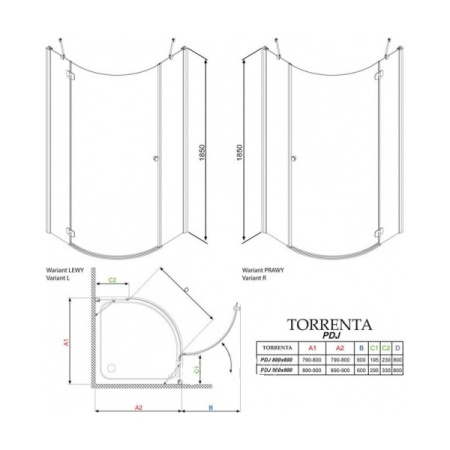 душевой уголок radaway torrenta pdj 90×90 r графитовое