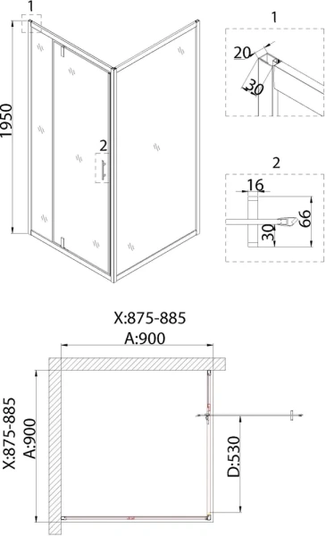 душевая дверь niagara nova 90 ng-83-9ab профиль черный, стекло прозрачное
