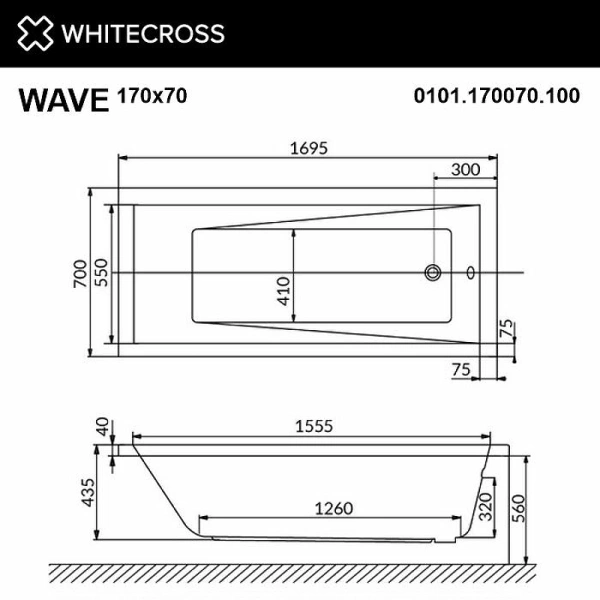 акриловая ванна whitecross wave 170x70 0101.170070.100 без гидромассажа